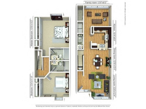 a two story house with a balcony and a living room